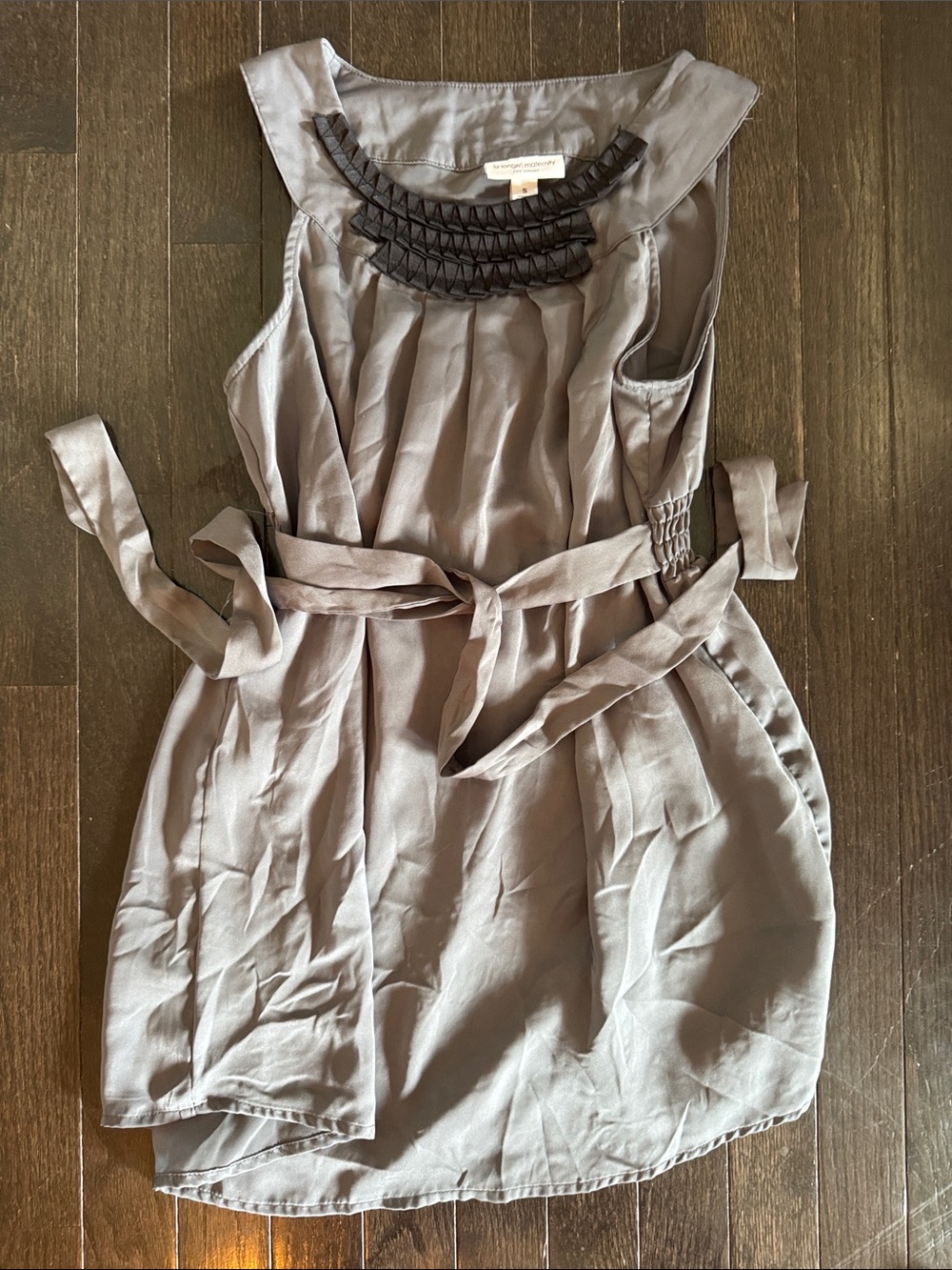 Liz Lange for Target Taupe Sleeveless Belted Blouse with Embellished Neckline